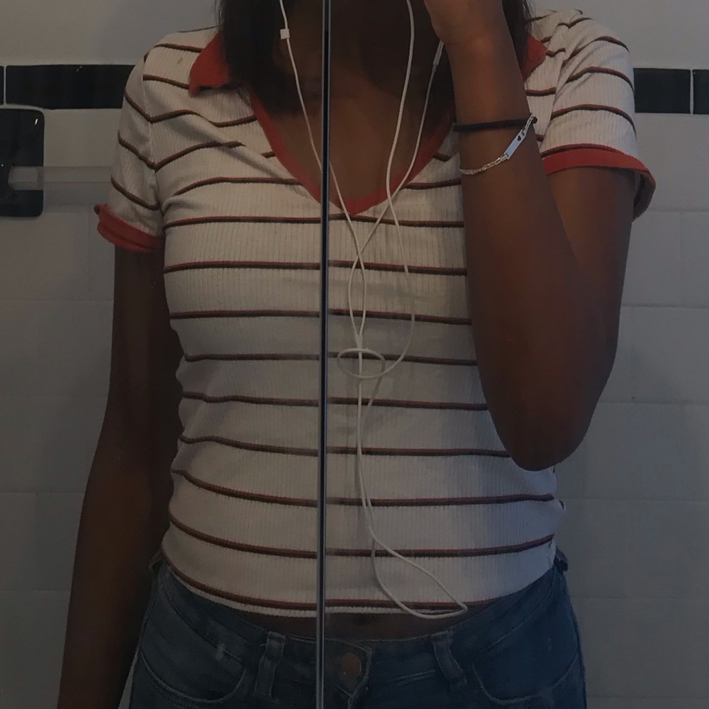 white,orange, and black collared cropped top from forever 21